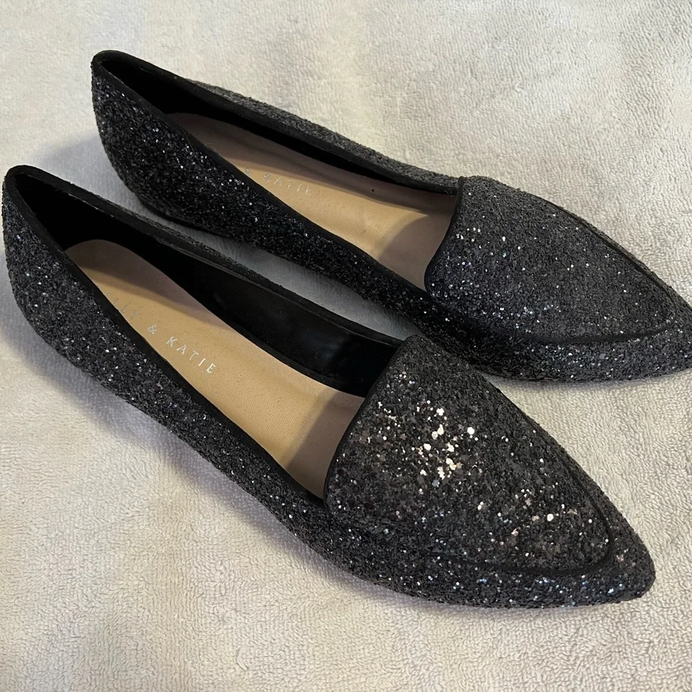 New Kelly & Katie black sparkle flats - Picture 1 of 4